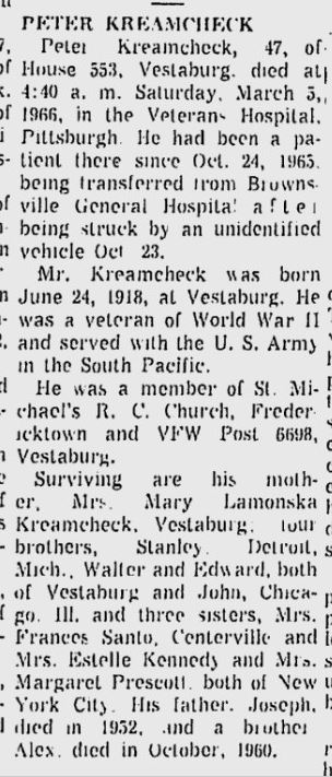 Peter Kreamcheck obit
